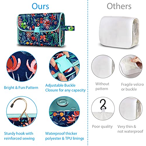 FINTIE Portable Toiletry Cosmetic Travel Bag Hanging Makeup Organizer - color: Jungle Night