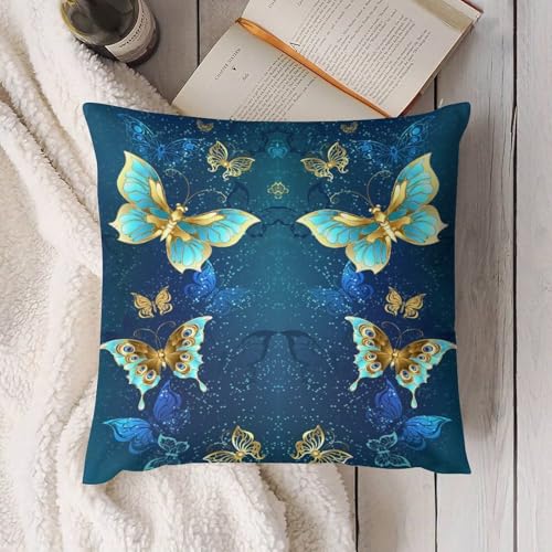 Fantastic Butterfly Pillow Covers Blue Gold Theme Butterfly Home Decor Sofa Bedroom Cushion Outdoor Indoor Decorations 16 "x16 - color: Butterfly-4, size: 16" x 16" (Pack of 2)