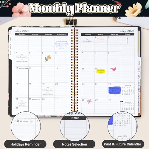 Xqumoi 2026 A5 Planner - What The Fuck Weekly and Monthly Planner Floral Writing Notebooks, Jan. 2026 - Dec. 2026, Hardcover Calendar with Tabs Stickers Back Pocket Twin-Wire Binding - color: Wildflower 2026, size: A5