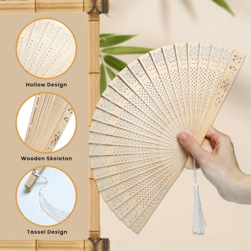 2Pcs Folding Fans for Women,Wooden Handheld Fans with Tassels,Foldable Vintage Chinese Fan Handheld Foldable Fans for Party Festival Wedding - color: brown
