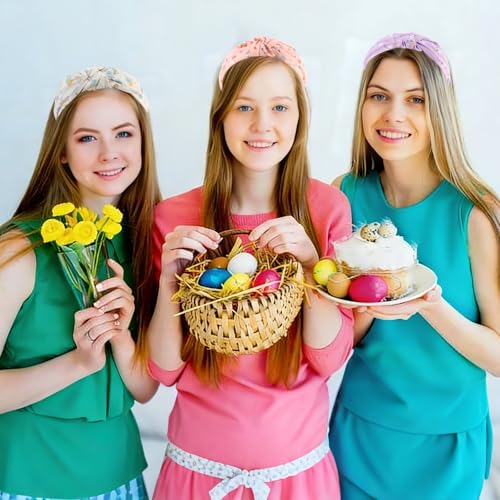 KICOSY 4PCS Easter Knotted Headbands - Bunny & Egg Print Hair Hoops for Daily Styling, Easter Party, Photo Shoot & Gift Giving