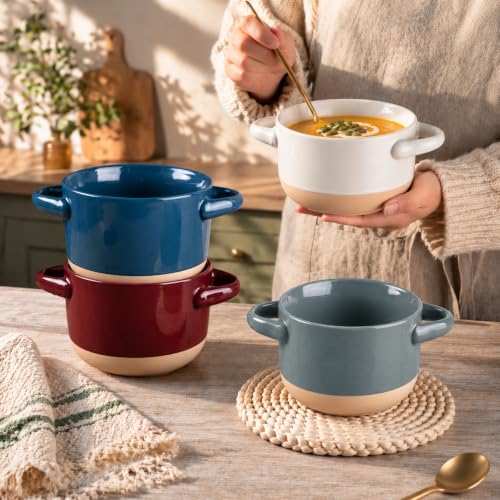 AmorArc 24 oz Soup Bowls with Lids, Ceramic Soup Containers with Handle - color: Beige&Gray, size: Set of 2