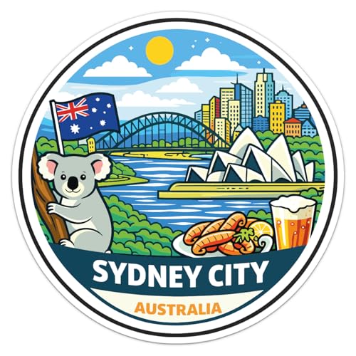 Cartoon Style Australia Sydney City Sticker - Waterproof Outdoor Vinyl Decal, 3 Inch - color: Cartoon Style Australia Sydney City, size: 3'' longer side