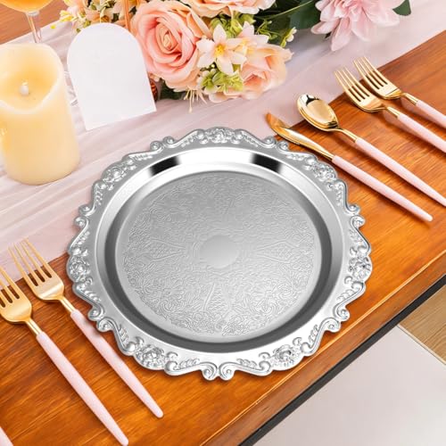 Kichvoe 2pcs Silver Serving Tray Set Vintage Iron Platter: Retro Metal Dish for Snacks And Desserts Vintage Jewelry Plate Elegant Serving Platter for Family Gatherings Parties And Home Decor, 9. 8"/25