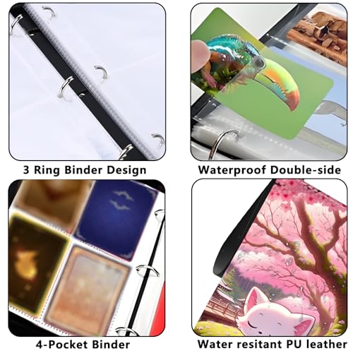 4 Pocket Trading Card Binder, Holds 400 Cards, Zipper Binder - color: Cat under the cherry tree