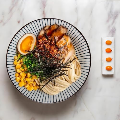 38 oz Japanese Ramen Bowls Set of 6, Large Pho Bowls, 8 Inch Ceramic Blue and White Soup Bowls, Striped Pattern - color: Striped Pattern