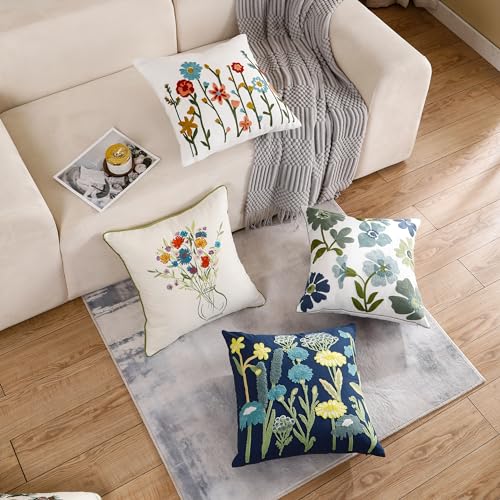 Embroidered Throw Pillow Covers 18x18 inch Pack of 2 Blue Blossoms - color: Blue Blossoms
