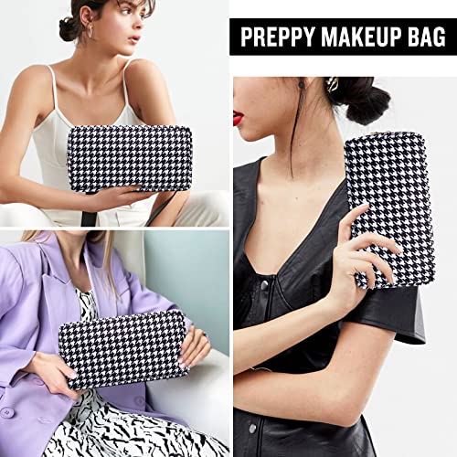 Nylon Small Makeup Bag for Purse, Cute Makeup Pouch Bag Preppy Cosmetic Zipper Pouch Purse, Portable Travel Toiletry Bag Clutch Makeup Brush Bag Organizer Storage for Ladies Girls(Black Houndstooth) - color: Black Houndstooth, size: Small
