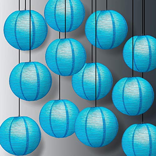 Paperlanternstore.com 12 Pack - 12 Inch Turquoise Blue Fine Line Premium Even Ribbing Paper Lantern, Extra Sturdy - color: Turquoise Blue Fine Line (12-pack), size: 12 Inch