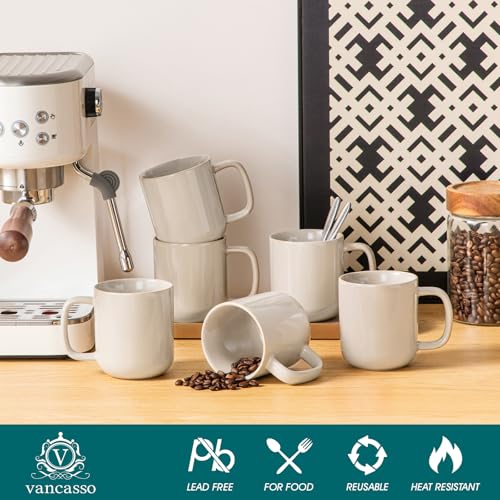 vancasso Coffee Mugs Set of 6, 12 Oz Ceramic Coffee Cups with Handle, Ceramic Unique Glaze Coffee Cup for Cappuccino, Latte, Tea, Cocoa, Dishwasher & Microwave Safe Gift Sets, Gray, Series PLAYA - color: Gray, size: 12 Oz