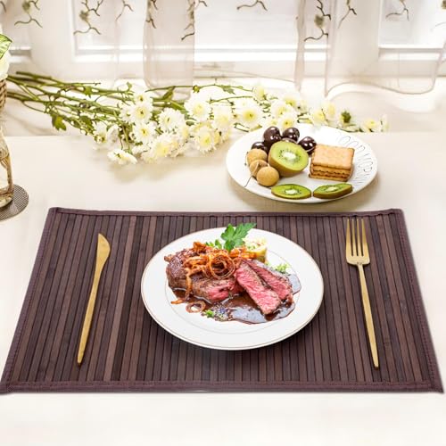 Bamboo Placemats Set of 4 with Fabric Border, Table Mats, Walnut - color: Walnut, size: Set of 4
