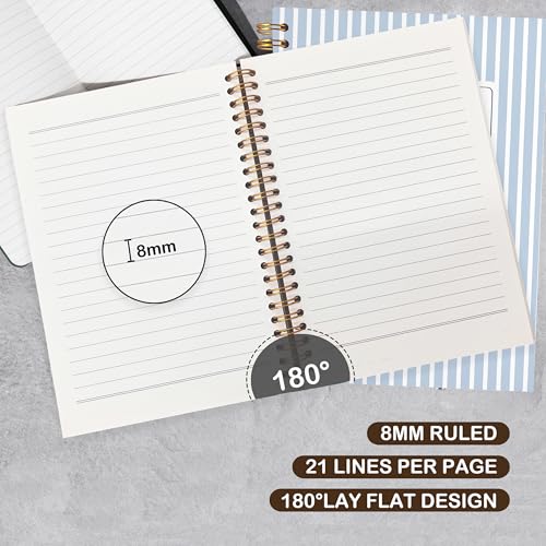 VIIJJUE Blue Hydrangea Stripe Notebook Journal, Hydrangea Gifts, Blue Notebook Office Supplies, Hardcover Spiral Journal 5.5x8.3 Inch - color: B- Blue Hydrangea