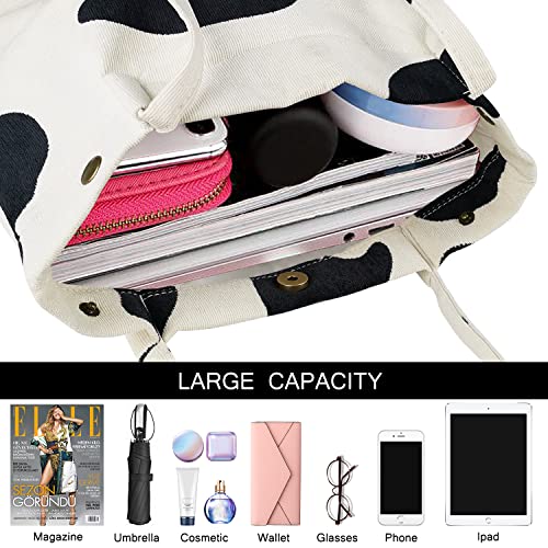 Ayieyill Corduroy Tote Bag for Women Canvas Shoulder Cord Purse with Inner Pocket - color: Cow