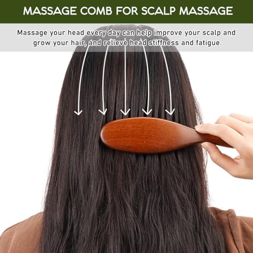 Wooden Scalp Massage Comb - Sandalwood Head Massager Tool, Gua Sha Brush for Women Men Hair Growth - size: long comb