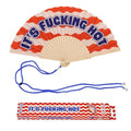 Fisura – Original folding fan with “f*cking hot” message. Modern and colorful wooden folding fan. Red wave folding fan. Includes strap. Fun gift idea. 16.7 x 9 in. - color: H*t, Red Waves