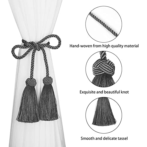 BEL AVENIR 4 Pack Handmade Rope Tassel Curtain Tiebacks - color: Charcoal, size: 4 Pack