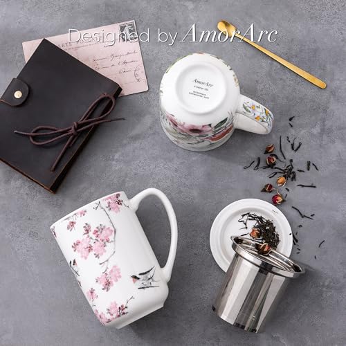 AmorArc Tea Cup With Infuser and Lid, 18oz Loose Leaf Tea Mug With Steeper - color: Peach Blossom