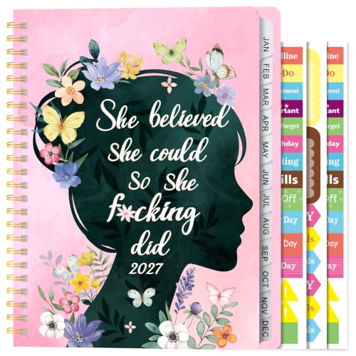 Xqumoi 2027 A5 Planner Wildflowers Sweary Weekly and Monthly Planner Gift - color: Pink Wildflower 2027, size: A5