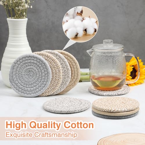Large 4.8" Cotton Coasters for Drinks Set of 2 - Oversized Absorbent Brown Fabric Cup Mats for Coffee Mugs, Boho Desk & Nightstand Drink Pads, Durable Minimalist Coasters for Home Décor(Caffè no) - color: Caffe No