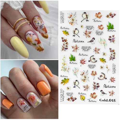 Autumn Nail Stickers for Nail Art Yellow Nail Decals for Women - color: Colorful-24