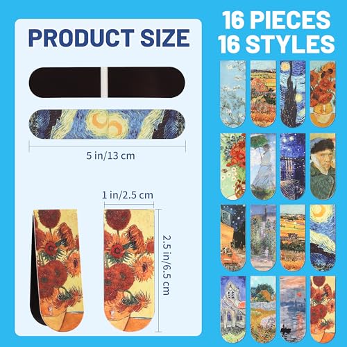 16 PCS Magnetic Bookmarks - Bookmarks for Book Lovers, Bulk Book Marks, Oil Painting Magnetic Bookmark for Women, Men, Kids, Students