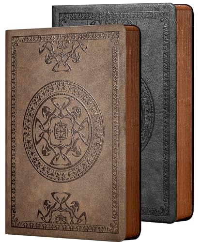 CAGIE Leather Journal for Men Women Vintage Notebook Diary, A5, 2 Pack - color: Black Dark Brown, size: A5