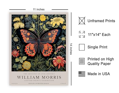 Poster Master William Morris Poster - Butterfly Print - Flower Art - Botanical Art - Exhibition Print - Textile Pattern Design - Floral Illustration - Living Room or Farmhouse Wall Decor - 11x14 UNFRAMED Wall Decor - color: Style-10, size: 11"L x 14"W