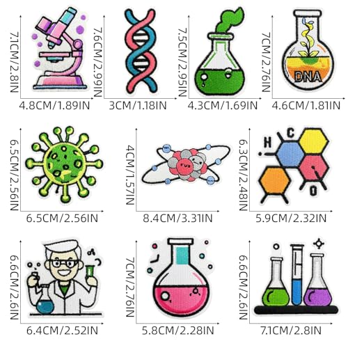 10 Pcs Science Laboratory Iron on/Sew on Patches, Back to School Embroidered Applique Patches, Clothes Backpacks Hats Pants Jackets Jeans Decoration, Student Classroom Prizes - color: 10 science