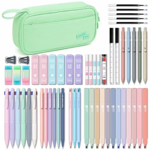Four Candies 56 PCS Aesthetic School Supplies with Pencil Case (Mint Green) - color: Mint Green