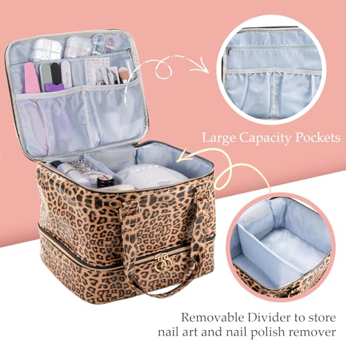 Uross Nail Polish Organizer Bag Holds 42 Bottles Nail Polish & Nail Lamp, Gel Nail Polish Organizers and Storage box for Nail Tech, Nail Kit Supplies Organizer Case - Leopard - color: Leopard, size: Large - 11 x 9.5 x 9.5 inch (42 bottles)
