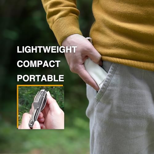 ROXON 3-in-1 Camping Utensils Set with Case (Knife, Spoon, Fork) Silver - color: Silver