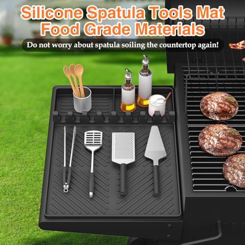 Silicone Griddle Tools Mat for Blackstone, Griddle Accessories Side Shelf Mat Grill Pad for Outdoor Grill Kitchen Counter Spatula Silicone Mat with Drip Pad (Black (2Packs)) - color: Black (2Packs)