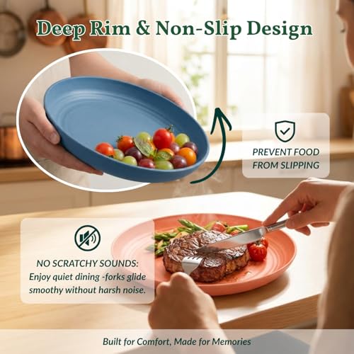 Homienly Deep Dinner Plates Set of 8 Alternative for Plastic Plates Microwave and Dishwasher Safe Wheat Straw Plates for Kitchen Unbreakable Kids Plate Set with 4 Colors (Classic Bright, 9 inch) - color: Classic Bright, size: 9 Inch