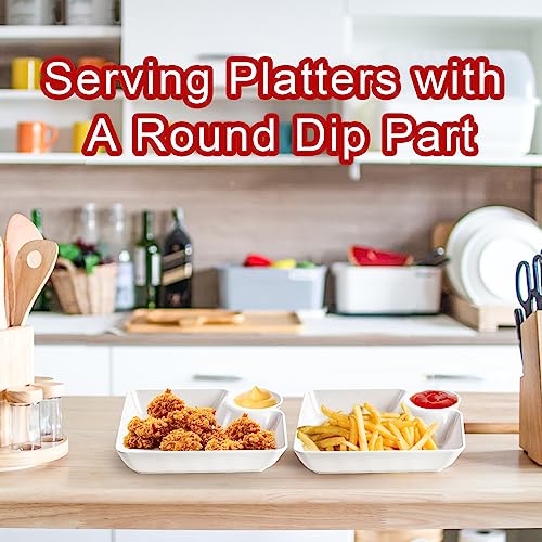 Lawei 10Pcs Chips and Dip Plates, Plastic Serving Platter Set Dumpling Plate with Dipping Saucer, White Divided Snack Serving Dishes for Appetizer, Sushi, Taco Salsa, Charcuterie, Reusable - size: Medium