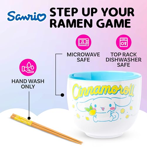 Silver Buffalo Sanrio Hello Kitty Lemons, Ramen Bowl with Chopsticks, 20oz - color: Cinnamoroll Lemons, size: 20 Ounces (No Spoon)