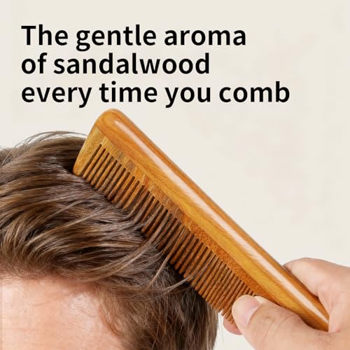 Onedor Handmade 100% Natural Green Sandalwood Wooden Comb for Men Hair, Beard, and Mustache Styling Pocket Comb With Leather Case (Long) - size: Long, style: Long