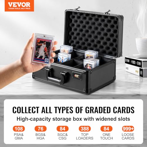 VEVOR Card Storage Box - 4 Slot Case with Coded Lock, Foam Dividers, Holds 76 BGS or 84 SGC Cards - size: 108 PSA, style: Coded Lock