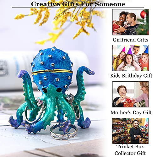 YU FENG Octopus Trinket Box Hinged Jewelry Organizer Sea Animal Figurine - color: Octopus