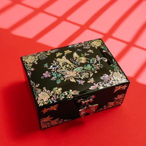 February Mountain Mother of Pearl Butterfly Jewelry Organizer Box with Ring Tray - Gifts for Women Unique gift for women who have everything - style: Butterfly Floral
