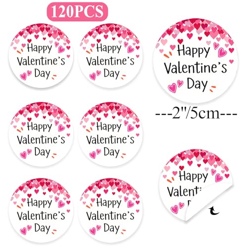 120Pcs Valentine Heart Stickers, 2 Inch Round Labels for Kids Classroom Exchange, Self Adhesive Seals for Treat Bags, Cards, Envelopes, Party Favors & Gift Wrap (Valentine’s Day) - style: Valentine’s Day