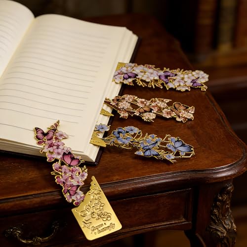 4 Pack Butterfly Flower Bookmarks - Hollow Metal Bookmarks for Book Lovers, Aesthetic Floral Book Markers, Durable Page Markers, Perfect Gift for Readers (Assorted Colors) - style: 4Pcs Butterfly