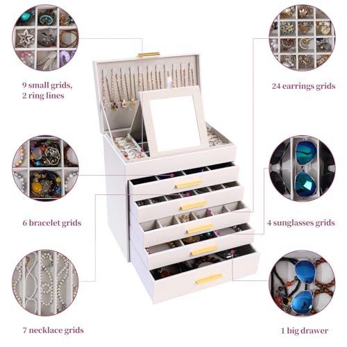 BOOVO Jewelry Boxes for Women, White and Black 6 Layer Large Jewelry Box for Necklace, Bracelet, Earrings, Rings Storage, Jewelry holder Organizer for Girls Gift (White and Gold, 6 layer) - color: White and Gold, size: 6 layer