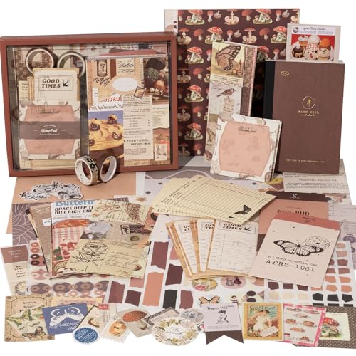 JOYCHOIC Vintage Junk Journal Supplies Kit, Brown Scrapbook Supplies, Scrapbooking and Journaling Materials, Large Collection for Women, Stationery DIY Arts Craft, Adults - color: Vintage