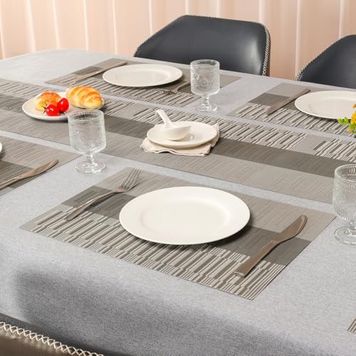 Placemats Set of 4, Vinyl Woven Heat-Resistant Place Mats - color: Gray Dark Gray, size: Set of 4
