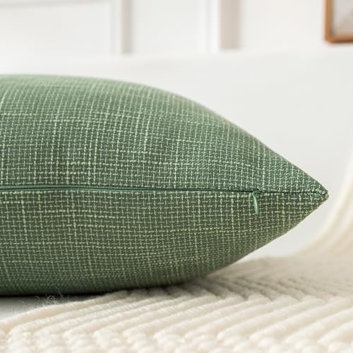 Kevin Textile Set of 2 Sage Green Pillow Covers 18 x 18 Inch Spring Farmhouse Boho Decorative Throw Pillow Covers Linen Cushion Covers for Sofa Couch Décor - color: Sage Green, size: 18" x 18" (Pack of 2)
