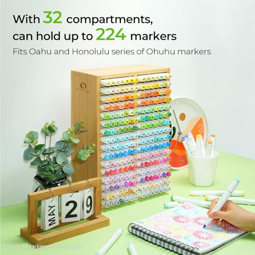 Ohuhu Bamboo Marker Organizer Hold 224 Markers for Honolulu Oahu Series - style: Right Angle Hold 224 Markers