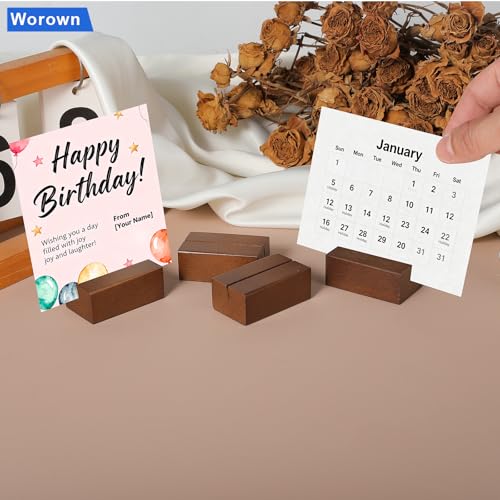 Worown 12 Pcs Wood Place Card Holders, Table Number/Name/Price Tag Stands - color: Brown