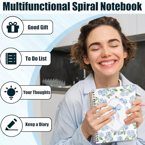 Cute Blue Bow Hydrangea Journal for Women,Blue Bow Hydrangea Floral Pastel Pretty Hardcover Spiral Notebook for Women School Aesthetic Pink Journal for Teen Girls Teacher 5.5x8.3 - color: Blue Bow Hydrangea