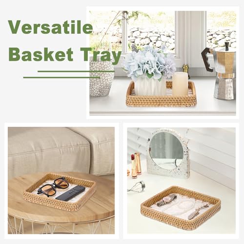 Small Wicker Tray, Handwoven Rattan Key Basket for Entryway Table - color: White, size: 8.3" x 8.3" x 1.6"