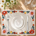 Embroidered Placemats Set of 6-13"x 18" 6PCS Embroidered Rustic Washable Fabric Place Mats Farmhouse Boho Dining Table Mats Dinner Placemats, Colorful Flower - color: Colorful Flower
